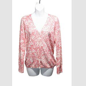 NEW Talbot's Pink Print Long Sleeve V-Neck Light Weight Cardigan Sweater MP